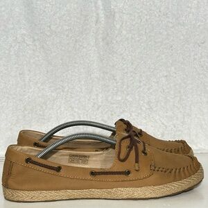 Ugg Womens Tan Nubuck Leather Moccasin Espadrille Slip On Tylin Shoes SZ US 10